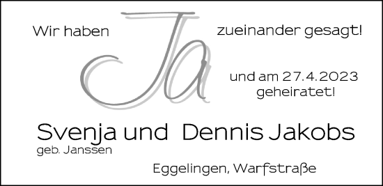 Hochzeitsanzeige von Svenja Jakobs von BM