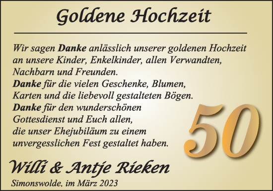 Hochzeitsanzeige von Willi Rieken von EZ