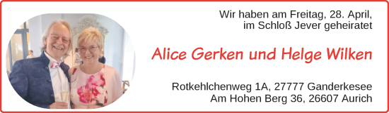 Hochzeitsanzeige von Alice Gerken von EZ