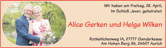 Hochzeitsanzeige von Alice Gerken von NWZ