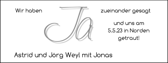 Hochzeitsanzeige von Astrid Weyl von NWZ