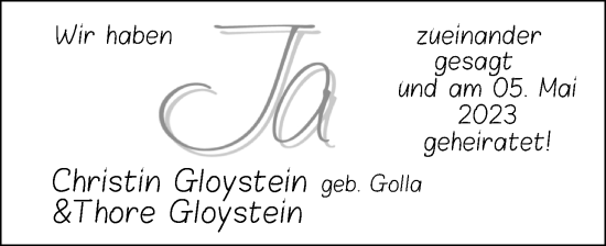 Hochzeitsanzeige von Christin Gloystein von NWZ