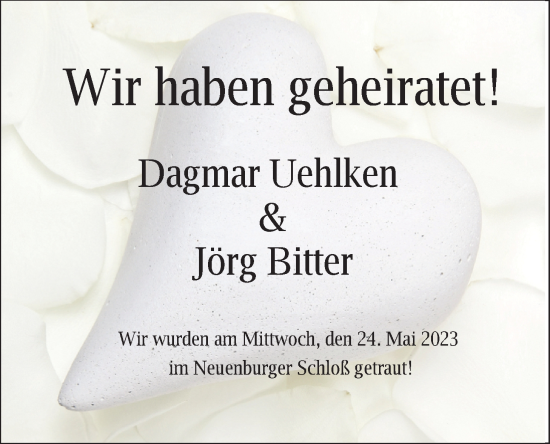 Hochzeitsanzeige von Dagmar Uehlken von NWZ