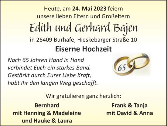 Hochzeitsanzeige von Edith Bajen von BM