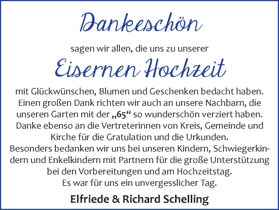 Hochzeitsanzeige von Elfriede Schelling von NWZ