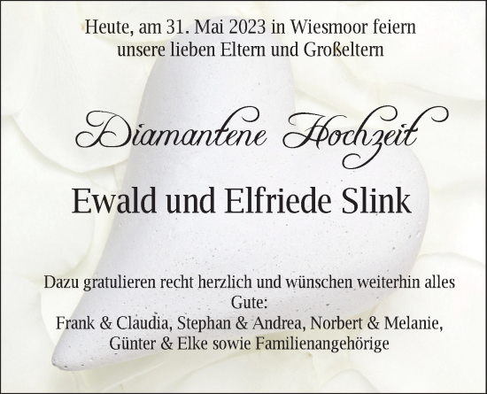 Hochzeitsanzeige von Ewald Slink von BM