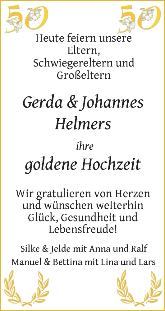 Hochzeitsanzeige von Gerda Helmers von BM
