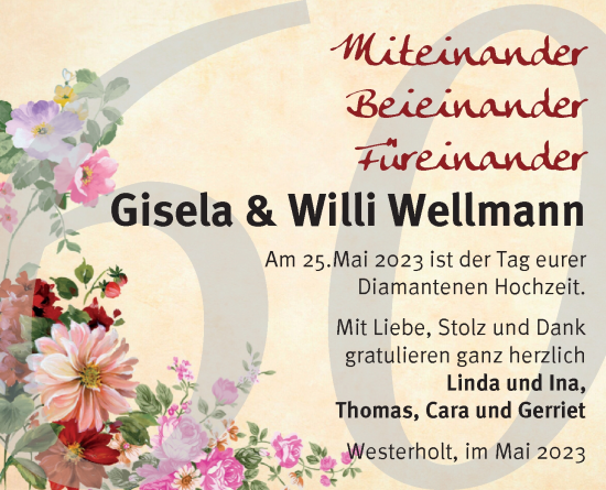 Hochzeitsanzeige von Gisela Wellmann von NWZ