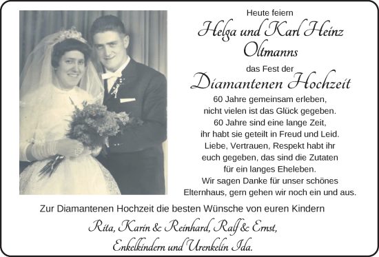 Hochzeitsanzeige von Helga Oltmanns von NWZ