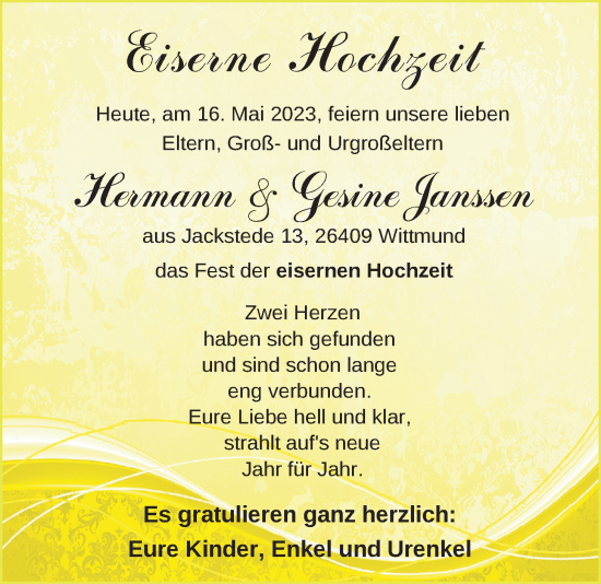 Hochzeitsanzeige von Hermann Janssen von BM