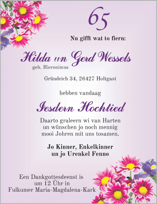 Hochzeitsanzeige von Hilda Wessels von BM