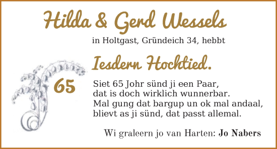 Hochzeitsanzeige von Hilda Wessels von BM