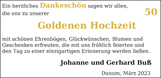 Hochzeitsanzeige von Johanne Buß von BM