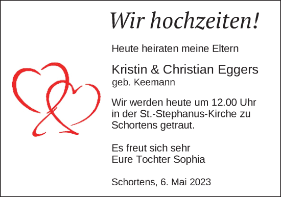 Hochzeitsanzeige von Kristin Eggers von BM