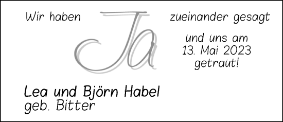 Hochzeitsanzeige von Lea Habel von NWZ