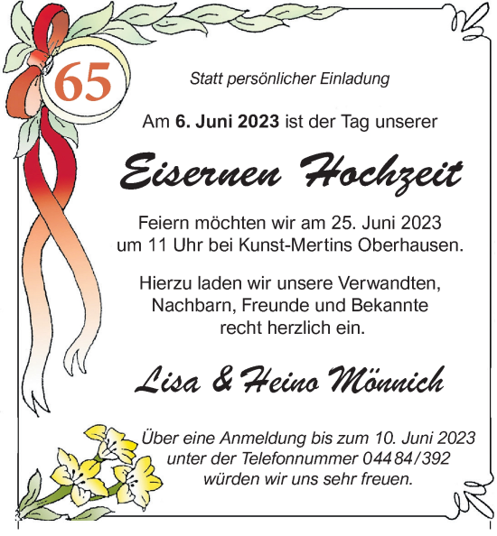 Hochzeitsanzeige von Lisa Mönnich von NWZ