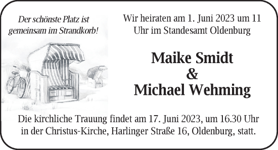 Hochzeitsanzeige von Maike Smidt von NWZ