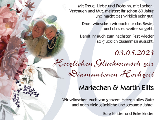 Hochzeitsanzeige von Mariechen Eilts von BM
