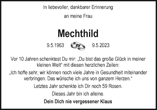Hochzeitsanzeige von Mechthild  von EZ