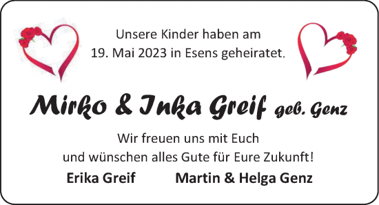 Hochzeitsanzeige von Mirko Greif von EZ