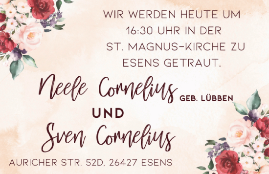 Hochzeitsanzeige von Neele Cornelius von BM