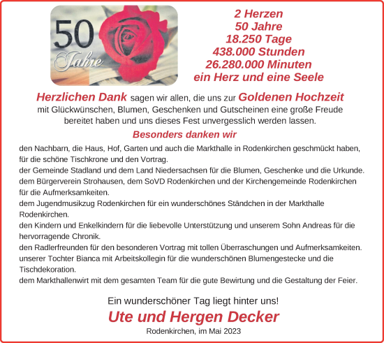Hochzeitsanzeige von Ute Decker von NWZ