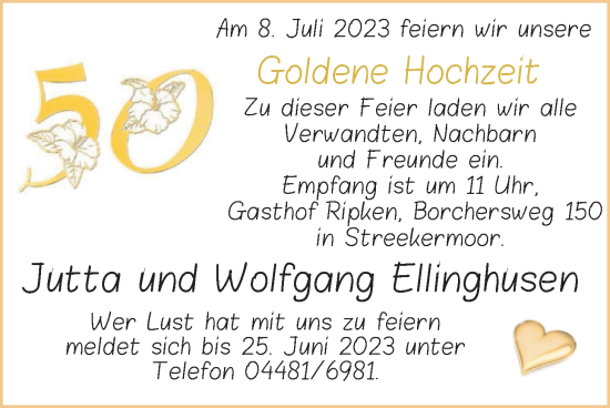 Hochzeitsanzeige von Wolfgang Ellinghusen von NWZ