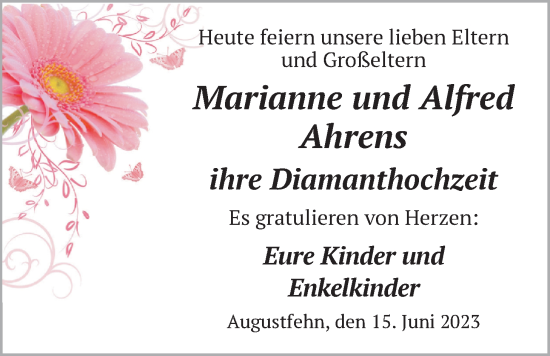 Hochzeitsanzeige von Alfred Ahrens von NWZ