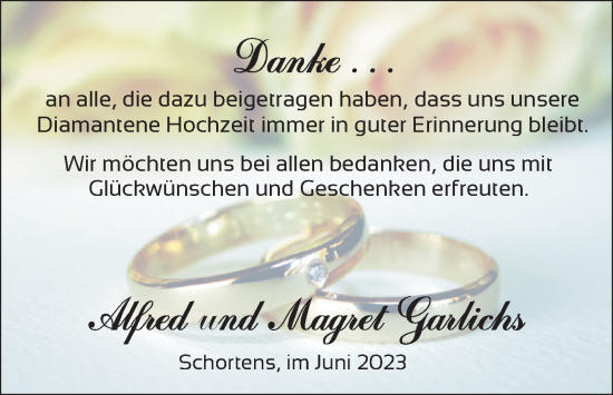 Hochzeitsanzeige von Alfred Garlichs von BM