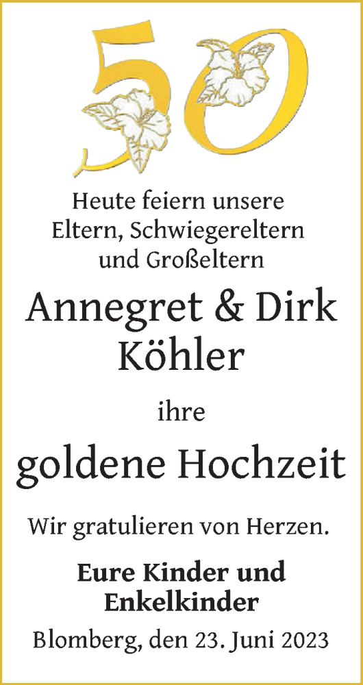 Hochzeitsanzeige von Annegret Köhler von BM