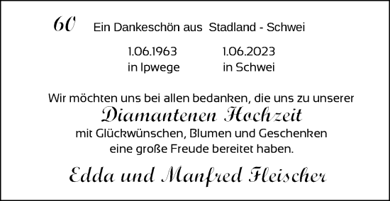 Hochzeitsanzeige von Edda Fleischer von NWZ