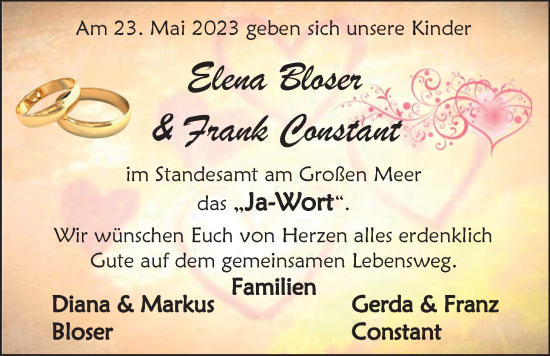 Hochzeitsanzeige von Elena  Bloser von EZ