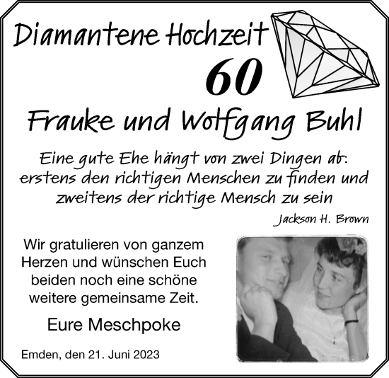 Hochzeitsanzeige von Frauke Buhl von EZ