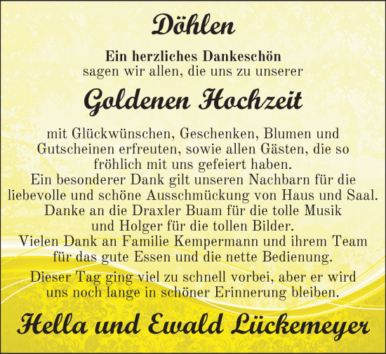 Hochzeitsanzeige von Hella Lückemeyer von NWZ