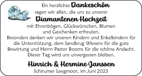 Hochzeitsanzeige von Hinrich Janssen von EZ