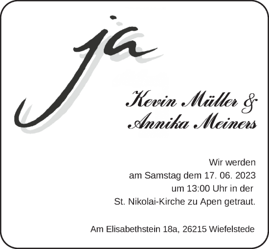 Hochzeitsanzeige von Kevin Müller von NWZ