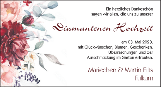 Hochzeitsanzeige von Mariechen Eilts von BM