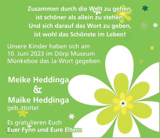 Hochzeitsanzeige von Meike Heddinga von EZ