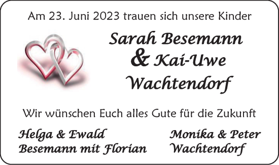 Hochzeitsanzeige von Sarah  Besemann von EZ