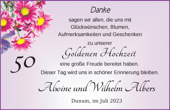Hochzeitsanzeige von Alwine Albers von BM