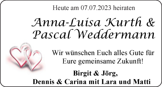Hochzeitsanzeige von Anna-Luisa Kurth von EZ