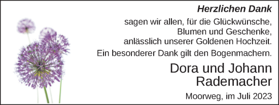 Hochzeitsanzeige von Dora Rademacher von BM