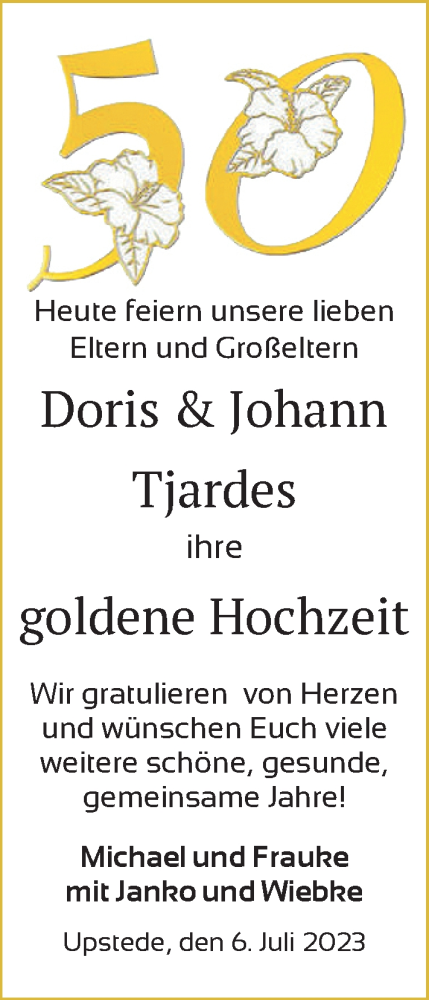 Hochzeitsanzeige von Doris Tjardes von BM