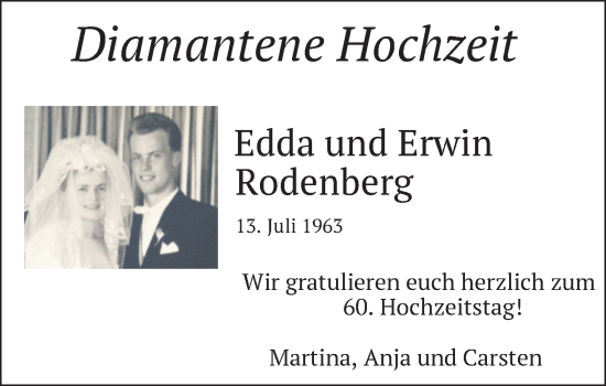 Hochzeitsanzeige von Edda Rodenberg von NWZ