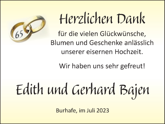 Hochzeitsanzeige von Edith Bajen von BM