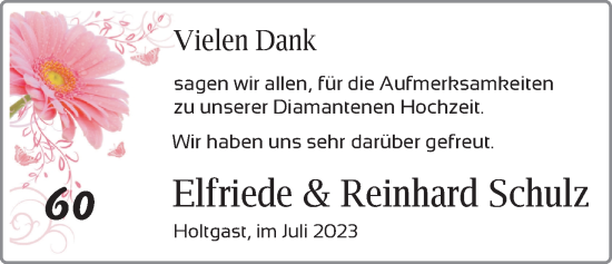 Hochzeitsanzeige von Elfriede Schulz von BM
