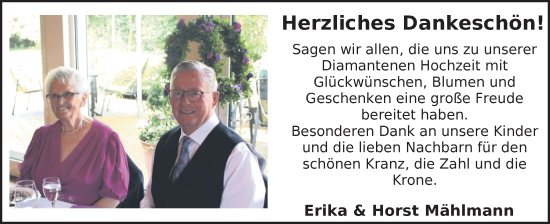 Hochzeitsanzeige von Erika Mählmann von NWZ