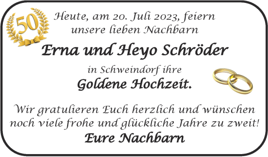 Hochzeitsanzeige von Erna Schröder von BM