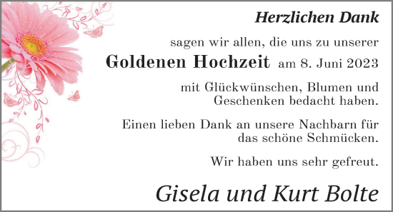 Hochzeitsanzeige von Gisela Bolte von NWZ