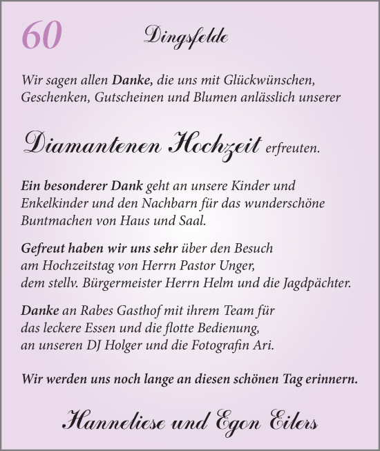 Hochzeitsanzeige von Hanneliese Eilers von NWZ